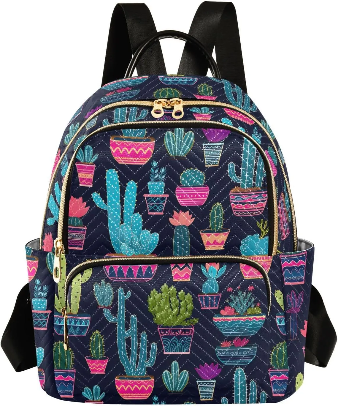 Black Cactus Mini Backpack Purse for Women Small Quilted Bookbag Casual Daypack for Work Ladies Travel Shoulder Bags M