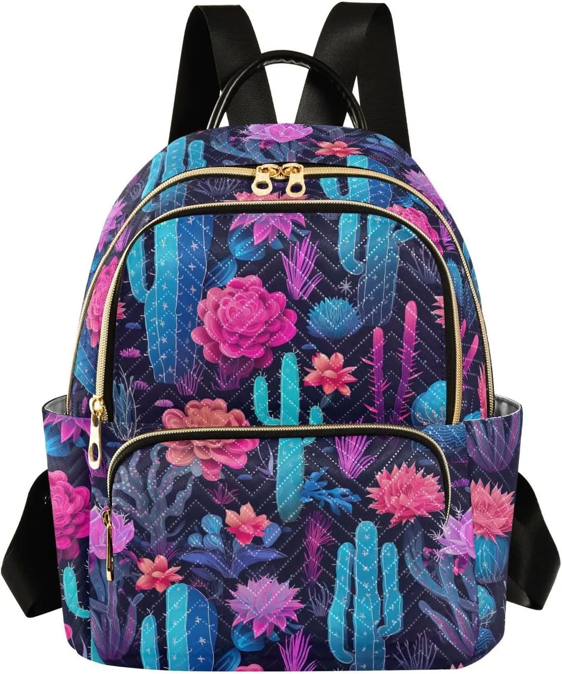 Blue Cactus Black Mini Backpack Purse for Women Small Quilted Bookbag Casual Daypack for Work Ladies Travel Shoulder Bags M
