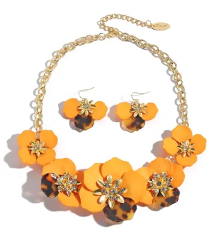 Bocar Flower Collar Necklace, Floral Flower Statement Summer Beach Choker Necklaces and Earrings Set for Women, Women Jewelry Party Gifts