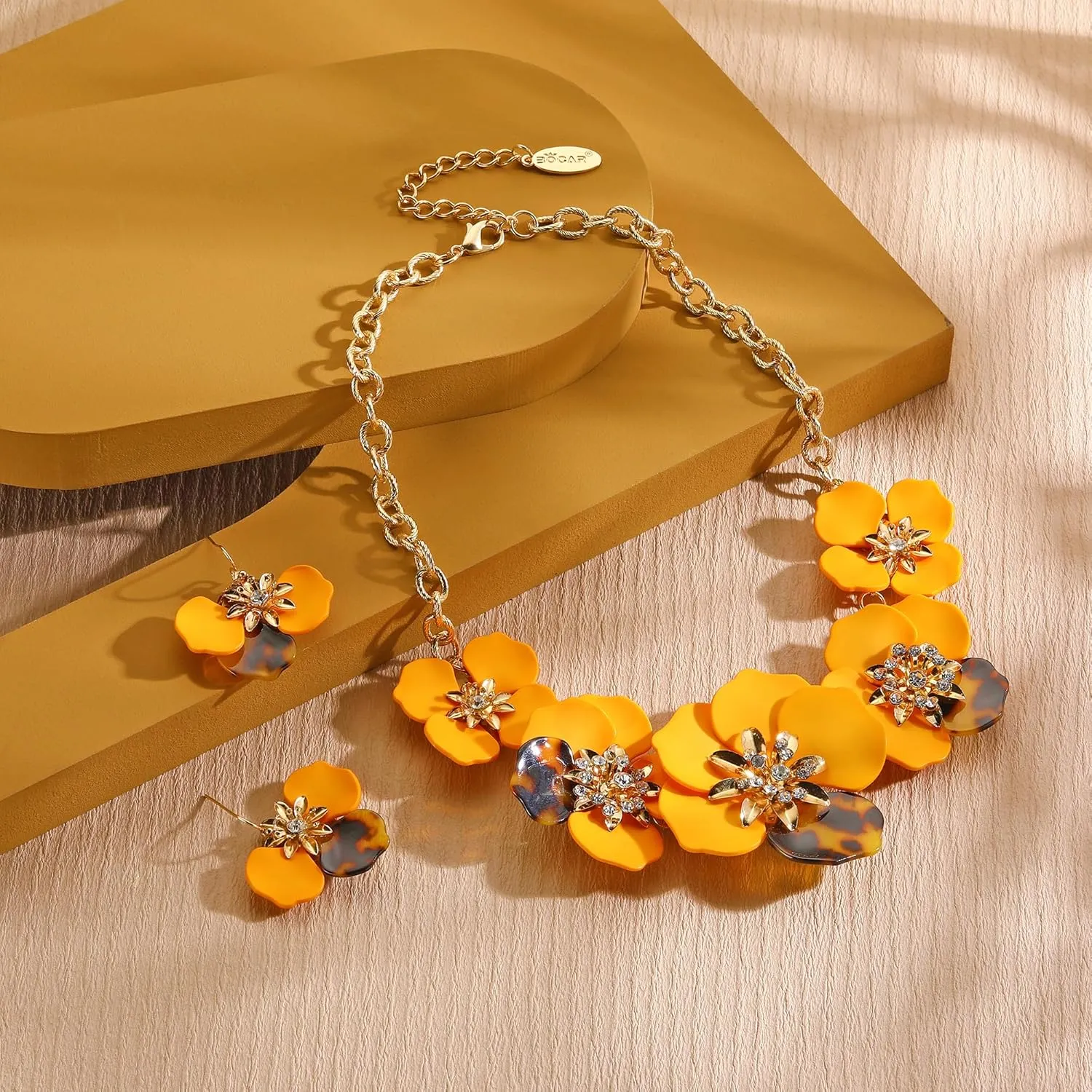 Bocar Flower Collar Necklace, Floral Flower Statement Summer Beach Choker Necklaces and Earrings Set for Women, Women Jewelry Party Gifts