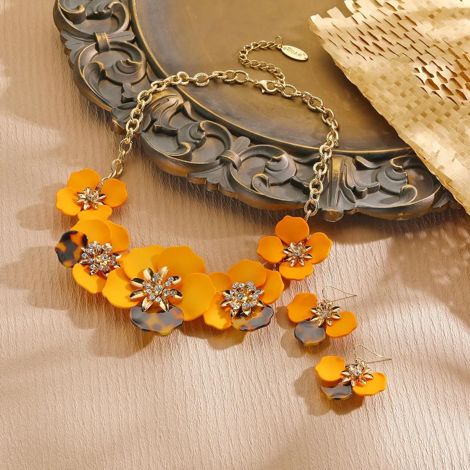 Bocar Flower Collar Necklace, Floral Flower Statement Summer Beach Choker Necklaces and Earrings Set for Women, Women Jewelry Party Gifts