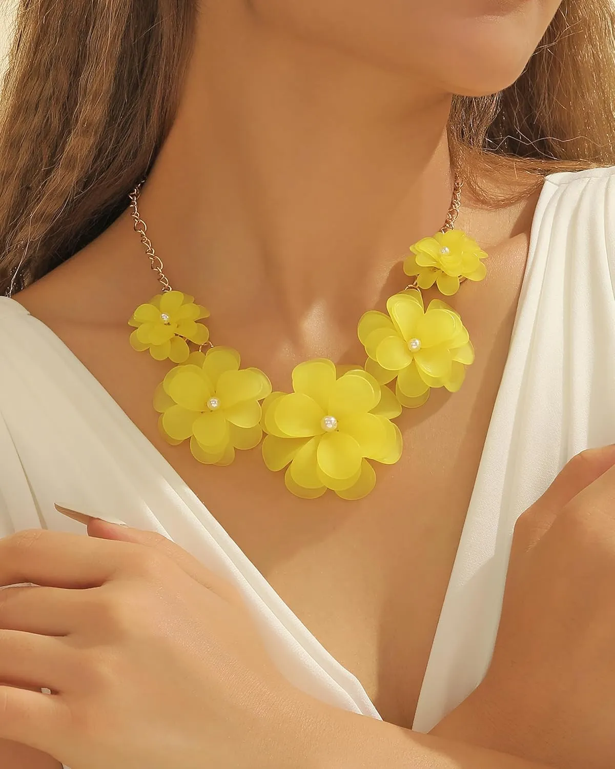 Bocar Flower Collar Necklace, Floral Flower Summer Beach Statement Choker Necklaces for Women and Teen Girls, Handmade Women Jewelry Party Gift