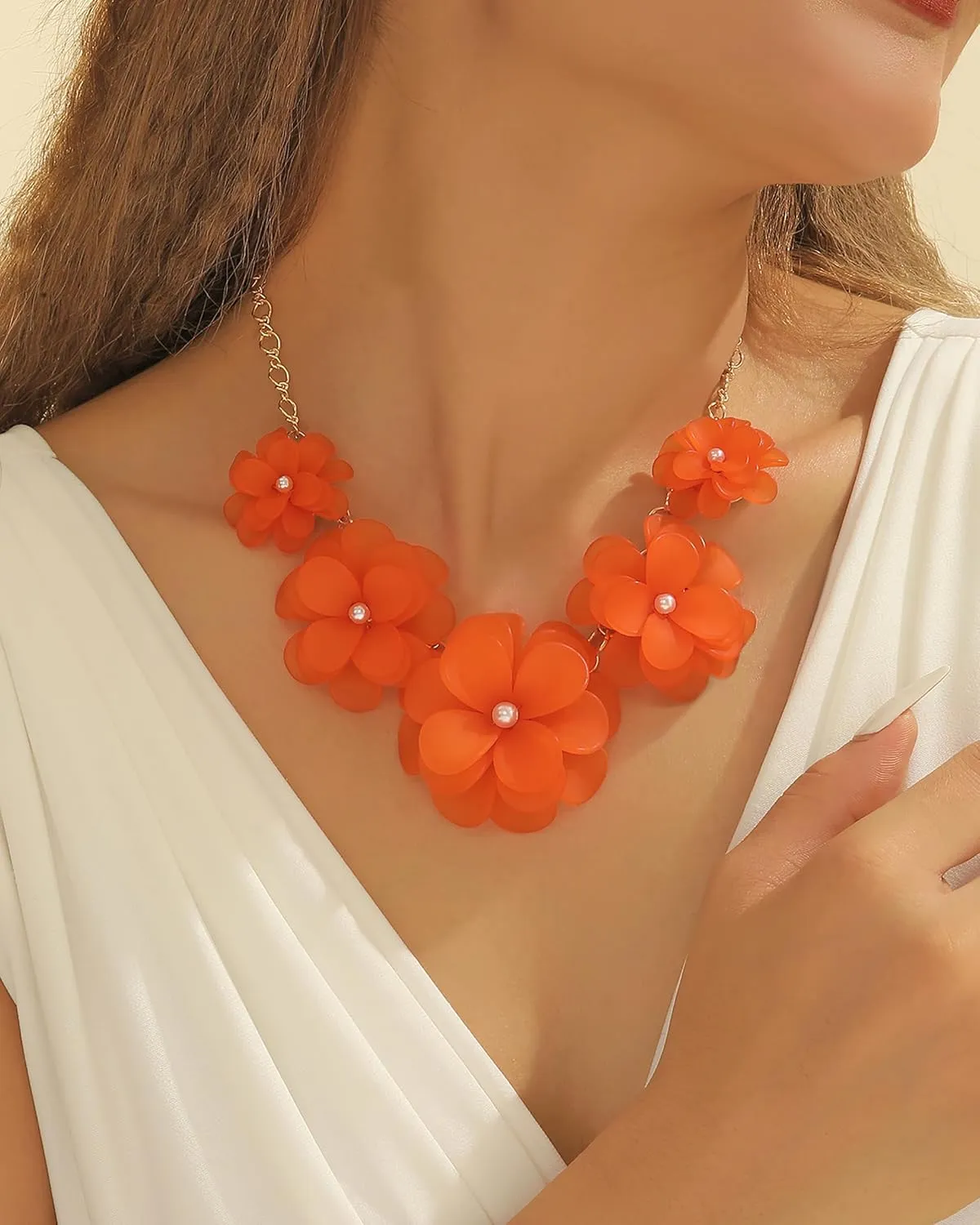 Bocar Flower Collar Necklace, Floral Flower Summer Beach Statement Choker Necklaces for Women and Teen Girls, Handmade Women Jewelry Party Gift