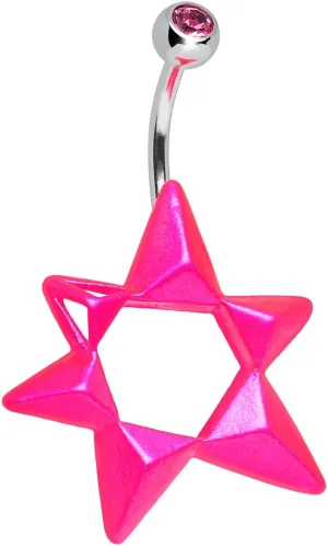 Body Candy Womens Pink Neon Modern Star of David Belly Ring