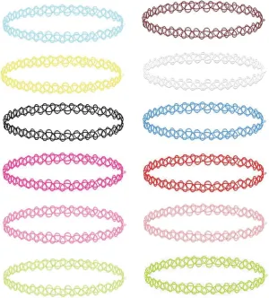 BodyJ4You 12PC Tattoo Choker Necklace - 90s Accessories 2000s Jewelry Y2K Fashion Vintage Trendy - Pink Blue Green Colorful Rainbow Goth Black - Stretchy Elastic Necklace
