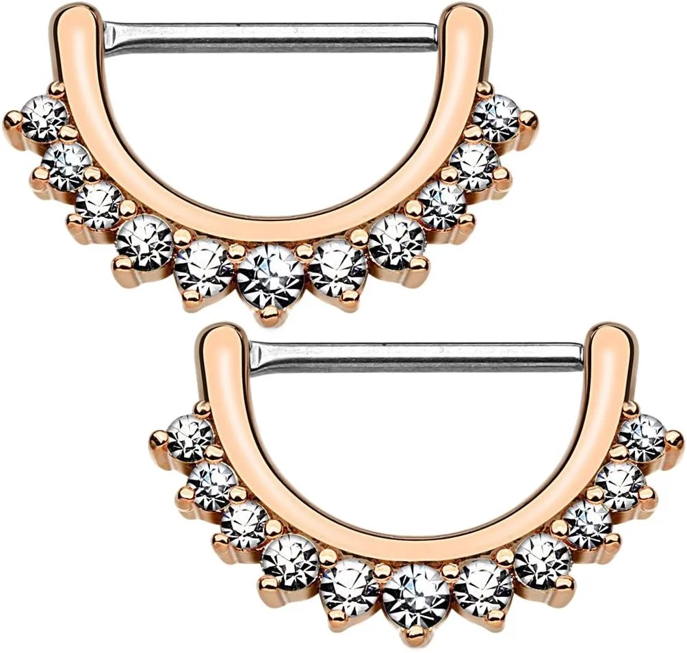 BodyJewelryOnline Pair of Nipple Piercing Clickers - Pair of Lined CZ Set Clickers - 14ga or 16ga - 316L Surgical Steel