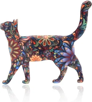 Bohemian Colorful Cat Brooch Pin for Women Men Graceful Lovely Geometric Flower Animal Brooch Vintage Ethic Scarf Buckle Pin Accessory