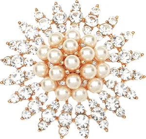 Boho CZ Flower Pearl Cluster Statement Rings for Women Cubir Zirconia Rhinestone Gold Plated Imitation Pearls Exaggerated Expandable Adjustable Open Band Engagement Rings Comfort Fit Elegant Wedding Birthday Jewelry Gift