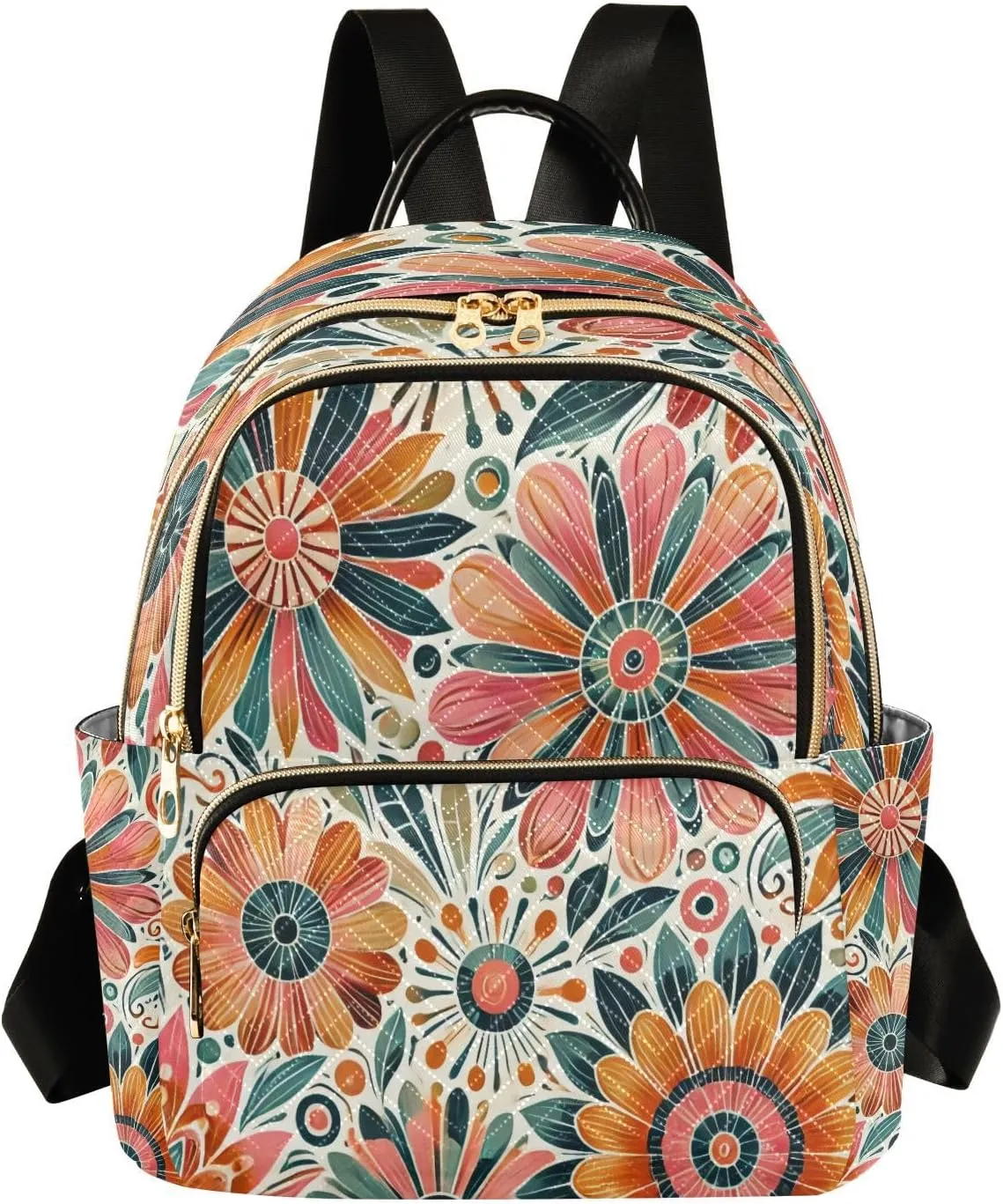 Boho Mandala Florals Mini Backpack Purse for Women Ladies Shoulder Bags for Work Small Casual Bookbag Quilted Travel Daypack M