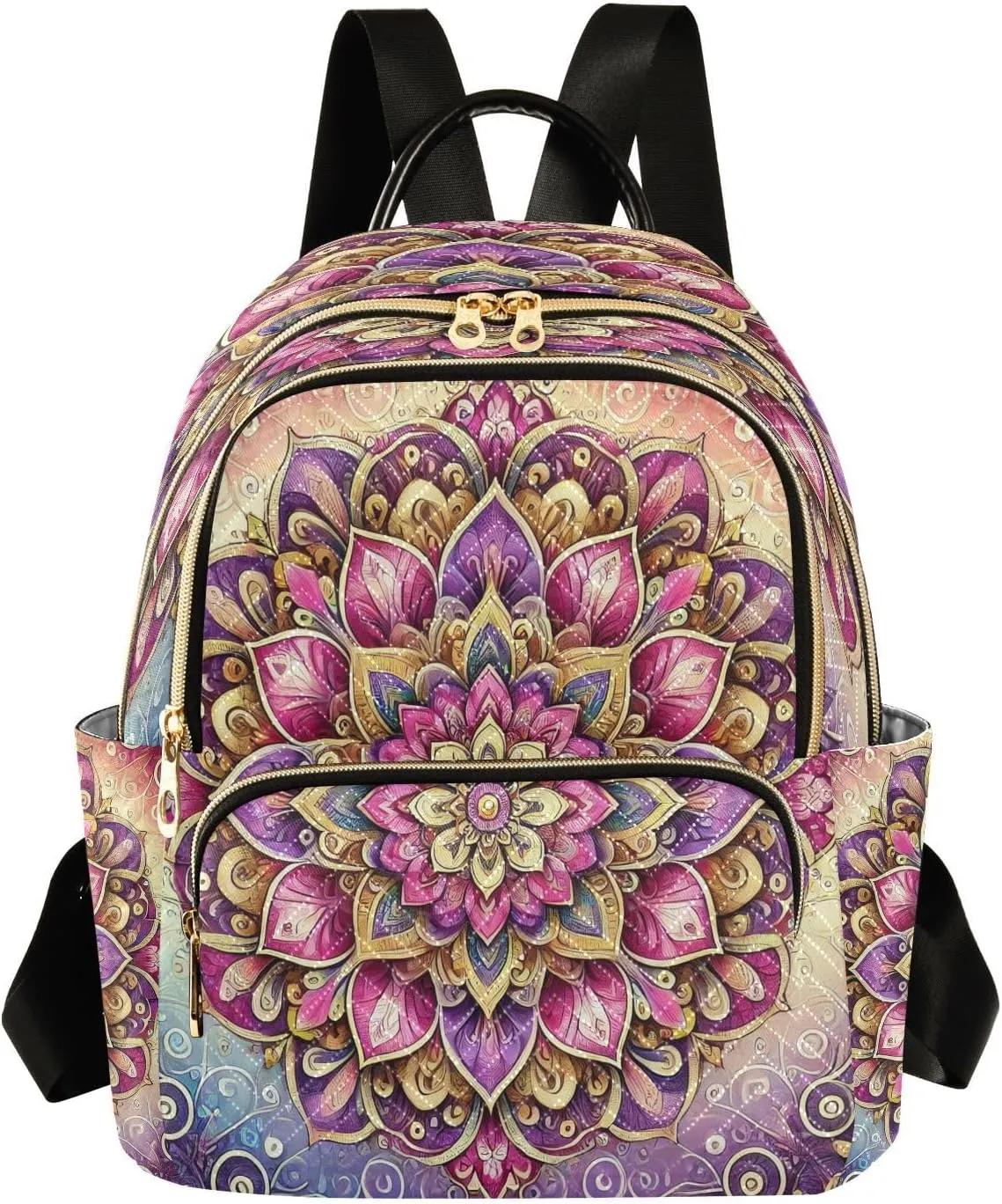 Boho Purple Mini Backpack Purse for Women Small Quilted Bookbag Casual Daypack for Work Ladies Travel Shoulder Bags M