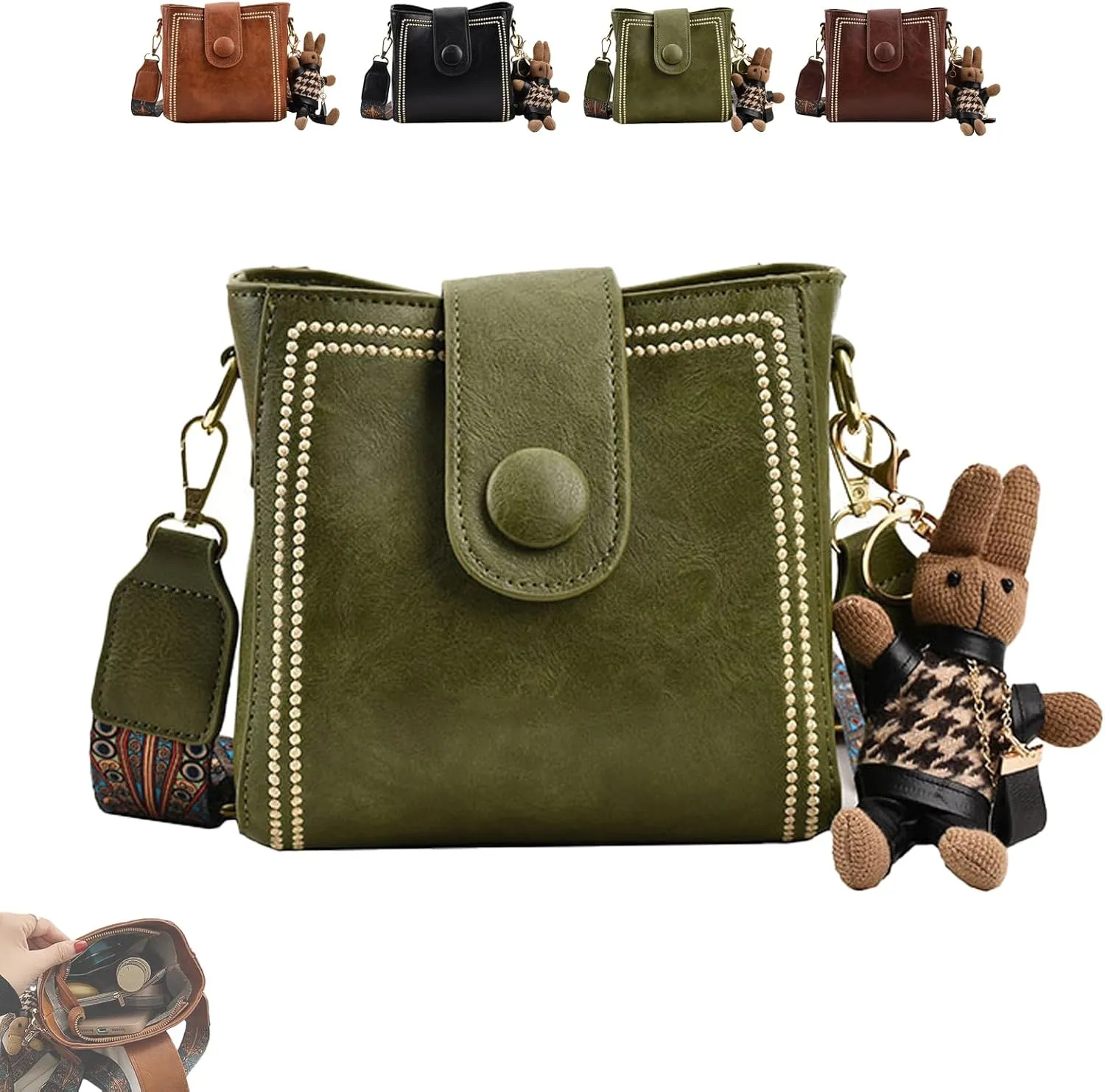 Bootara Bucket Bag,Bootara Vintage Bunny Charm Bucket Bag,Large Capacity Adjustable Trendy Crossbody Bags for Women
