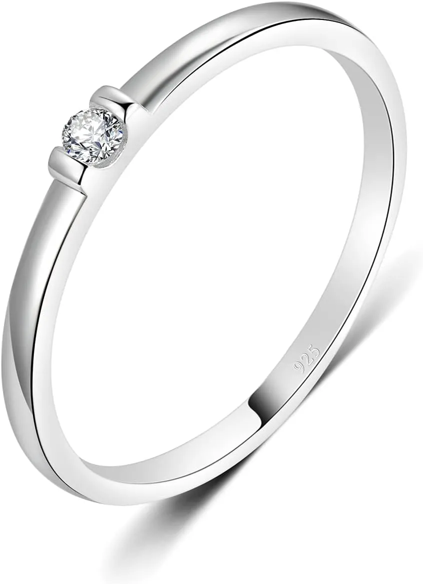 BORUO Cubic Zirconia Ring - 925 Silver Eternity Band - Elegant Crown Rings For Women - Sterling Silver Rings For Women - Silver Wedding and Anniversary Band Women, Size 4-12