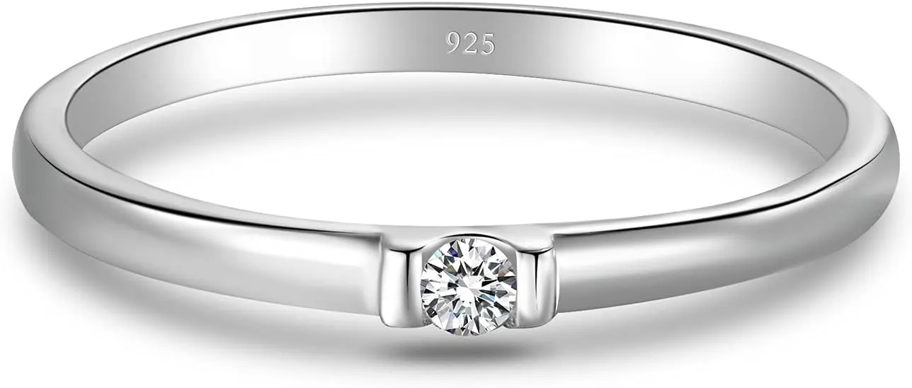 BORUO Cubic Zirconia Ring - 925 Silver Eternity Band - Elegant Crown Rings For Women - Sterling Silver Rings For Women - Silver Wedding and Anniversary Band Women, Size 4-12