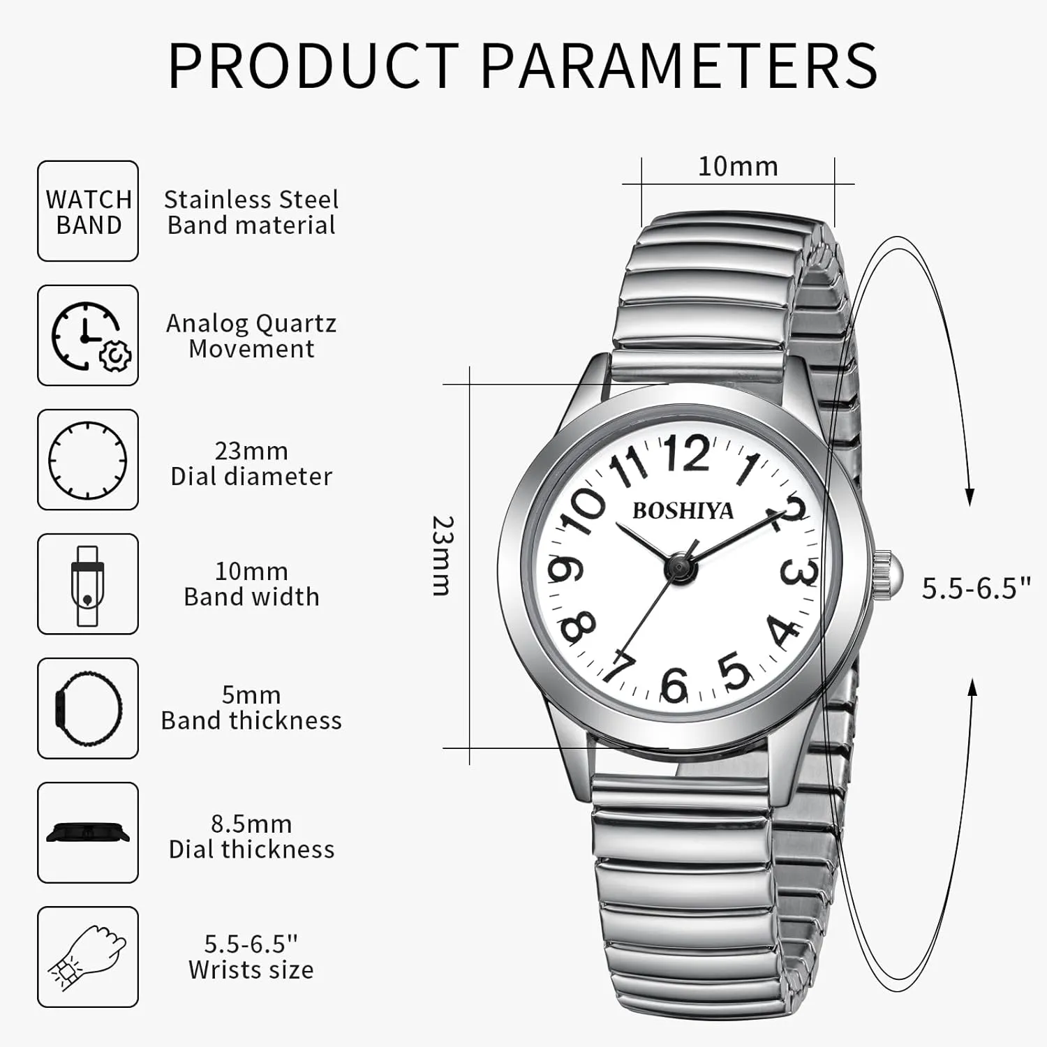 BOSHIYA Small Gold Watches for Women Easy Reader Analog Ladies Quartz Watches with Stainless Steel Expansion Band, Waterproof