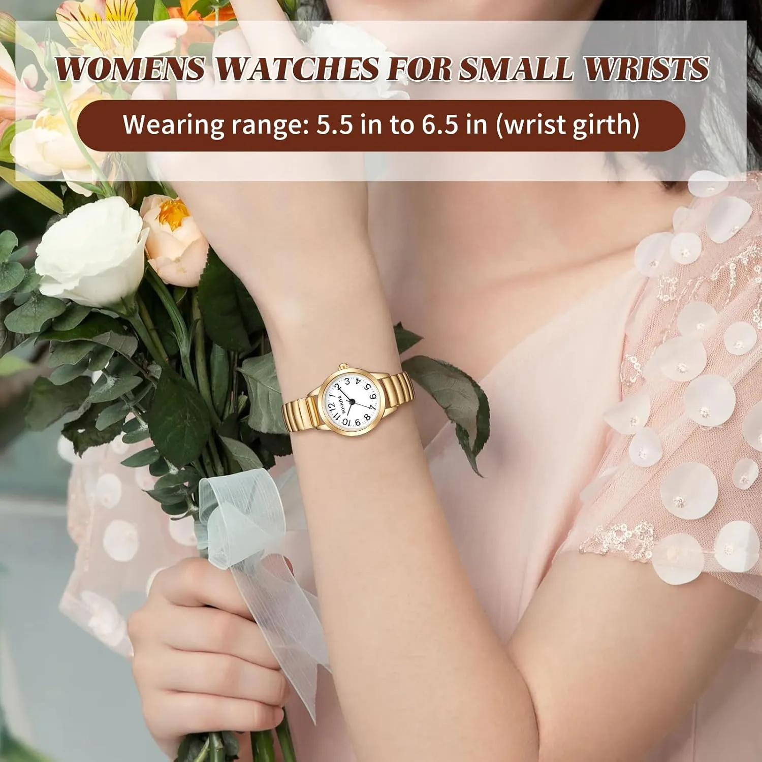 BOSHIYA Small Gold Watches for Women Easy Reader Analog Ladies Quartz Watches with Stainless Steel Expansion Band, Waterproof