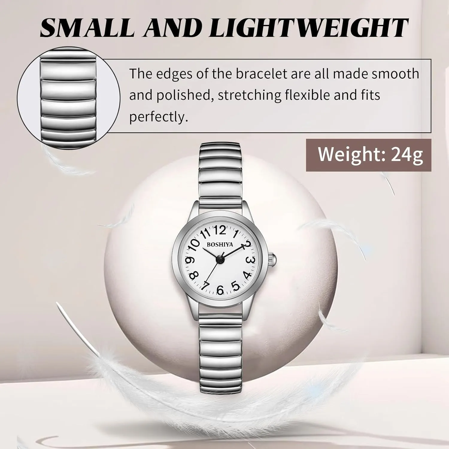 BOSHIYA Small Gold Watches for Women Easy Reader Analog Ladies Quartz Watches with Stainless Steel Expansion Band, Waterproof