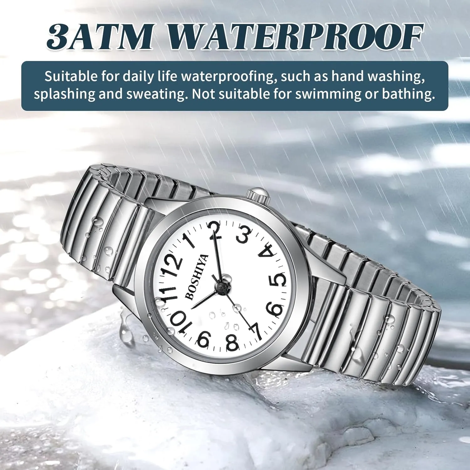 BOSHIYA Small Gold Watches for Women Easy Reader Analog Ladies Quartz Watches with Stainless Steel Expansion Band, Waterproof