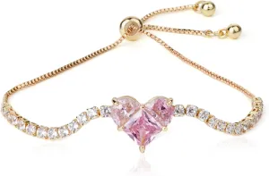 Bracelets Jewelry Gifts for Women - Gold Silver Trendy Fashion Adjustable Pink Crystal Link Bangle Bracelet Birthday Gifts for Women