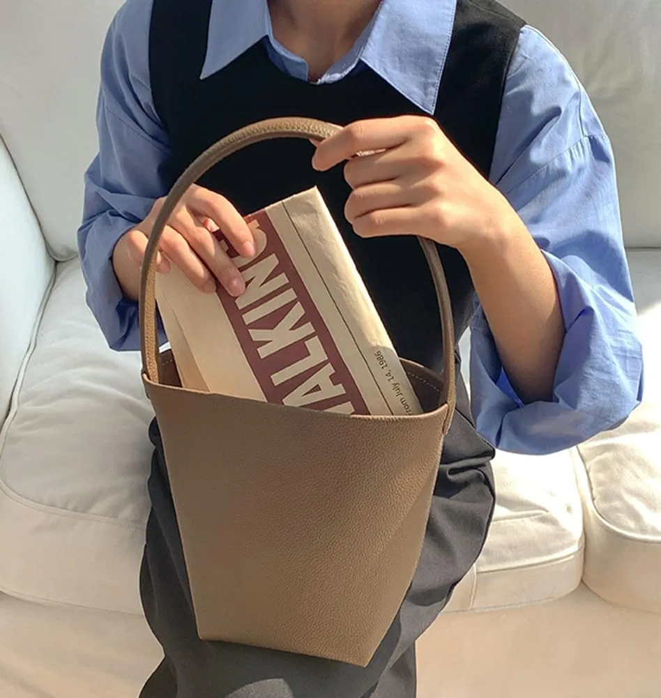 Bucket Handbag for Women Vegan Leather Shoulder Purses Casual Tote Bag for Work Top Handle Bag with Drawstring Purse