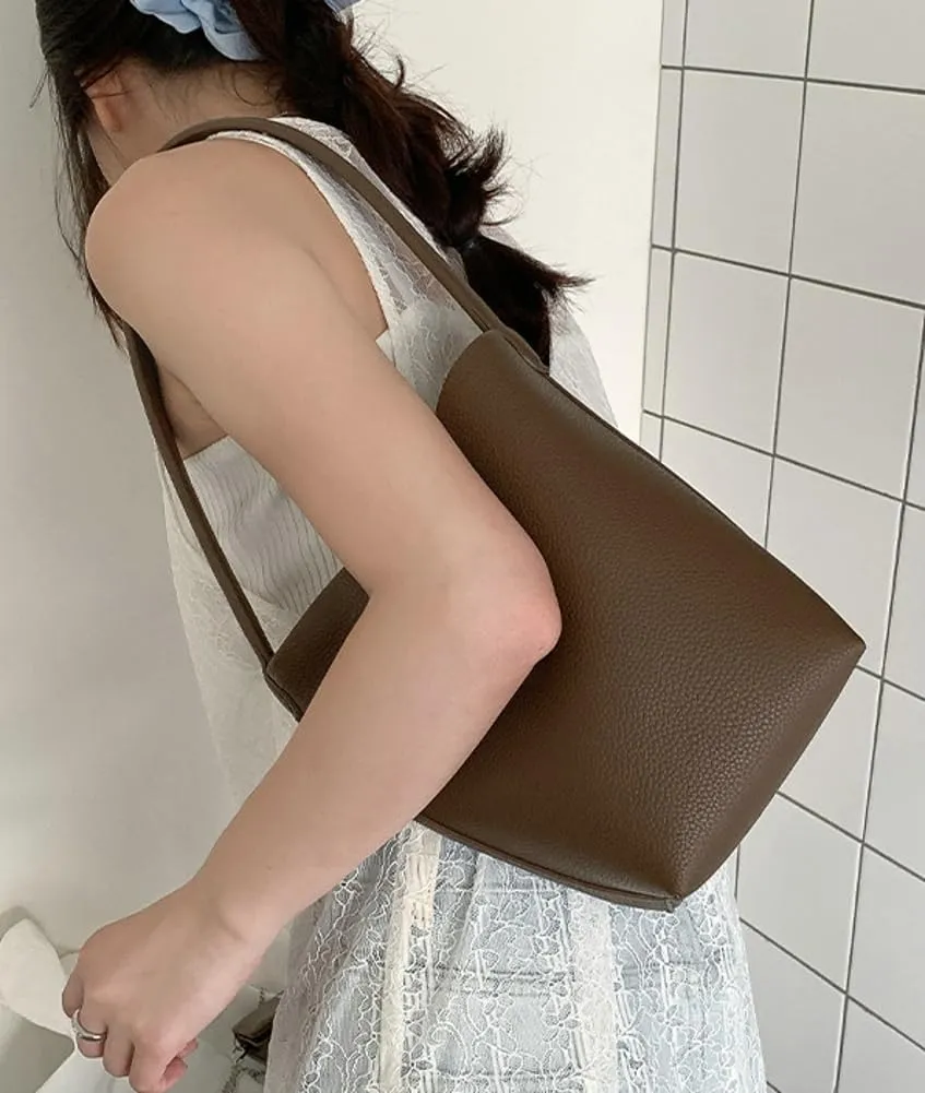 Bucket Handbag for Women Vegan Leather Shoulder Purses Casual Tote Bag for Work Top Handle Bag with Drawstring Purse