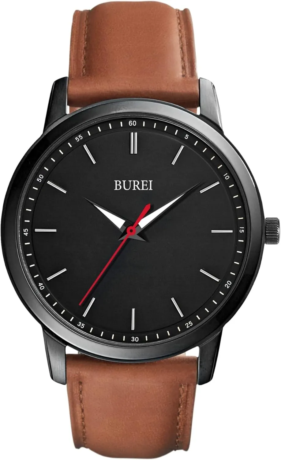 BUREI Mens Fashion Watches Dress Minimalist Wrist Watches for Men Brown Leather Analog Watch Display with Slim Case Design relojes para Hombres