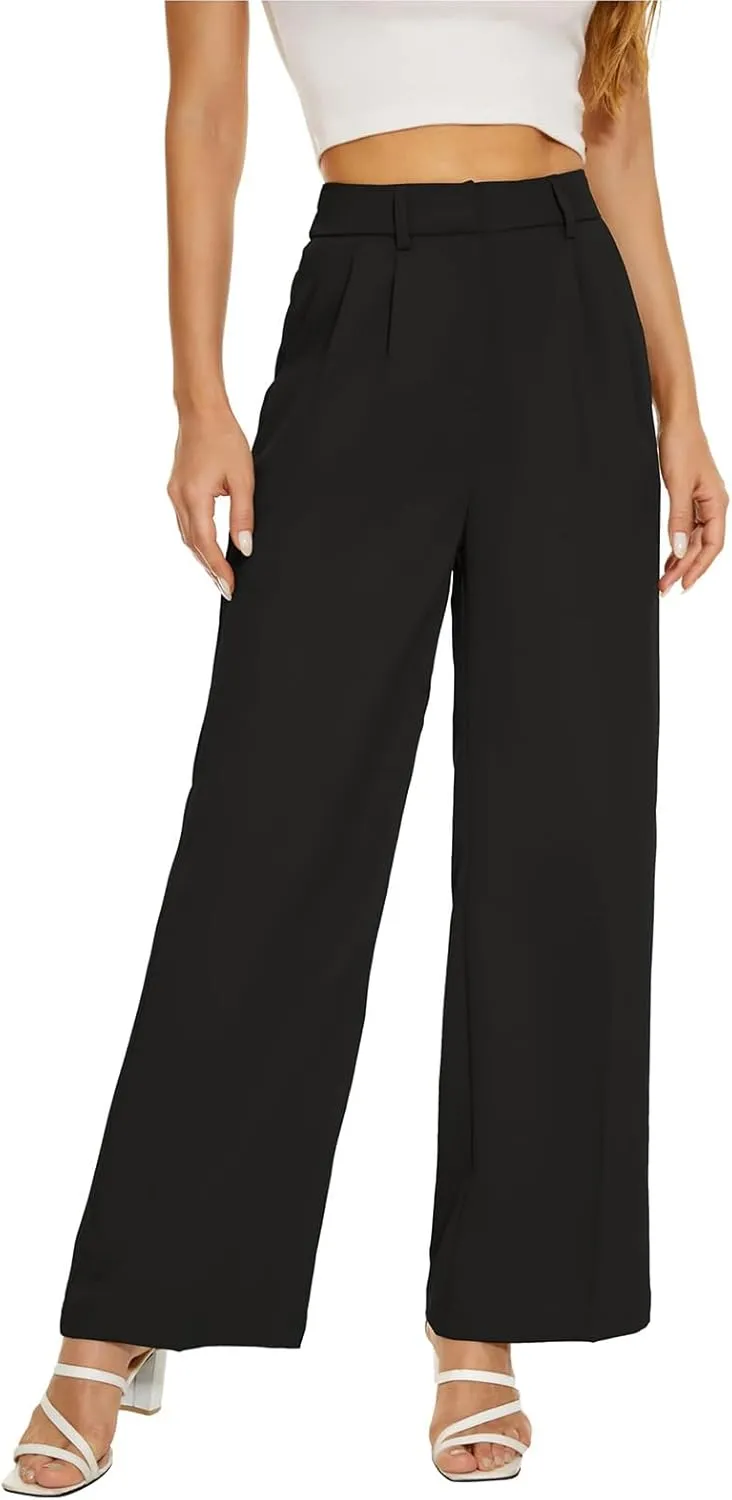 Business Casual Pants for Women Wide Leg Palazzo Trousers High Waist Straight Leg Pant Elastic Waist Lounge Bottoms