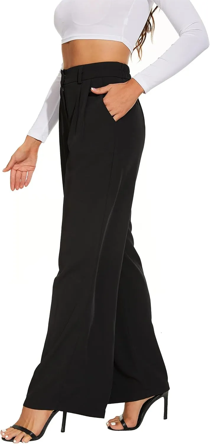 Business Casual Pants for Women Wide Leg Palazzo Trousers High Waist Straight Leg Pant Elastic Waist Lounge Bottoms