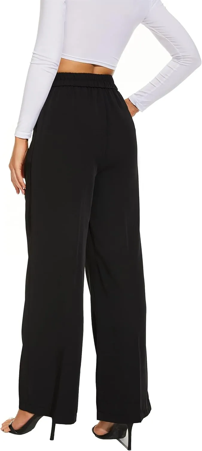 Business Casual Pants for Women Wide Leg Palazzo Trousers High Waist Straight Leg Pant Elastic Waist Lounge Bottoms