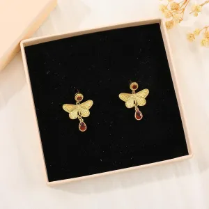 Butterfly Beetle Four Leaf Clover Bee Stud Earrings, Insect Design with Shiny Zircon, Elegant and Lucky Jewelry for Everyday and Special Occasions