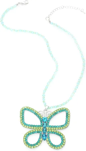 Butterfly Choker Necklace - Large 2.5" x 3" Sparkly Green Butterfly Pendant for Women, Elegant Costume Jewelry