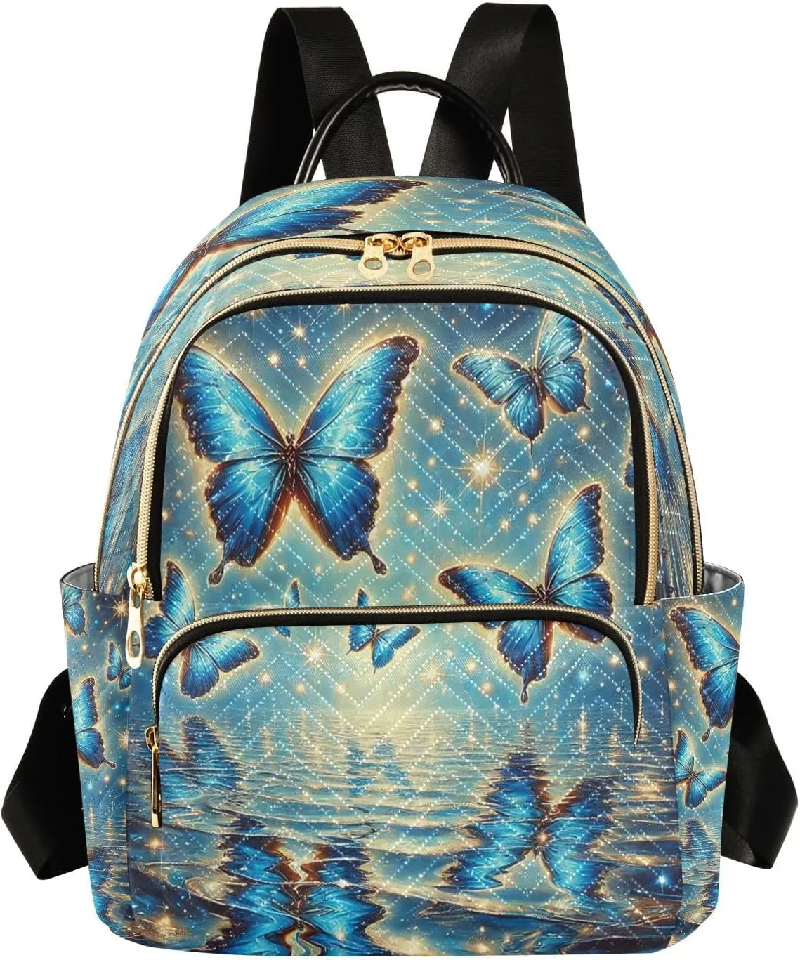 Butterfly Glliter Mini Backpack Purse for Women Small Quilted Bookbag Travel Casual Daypack Ladies Shoulder Bags for Work M