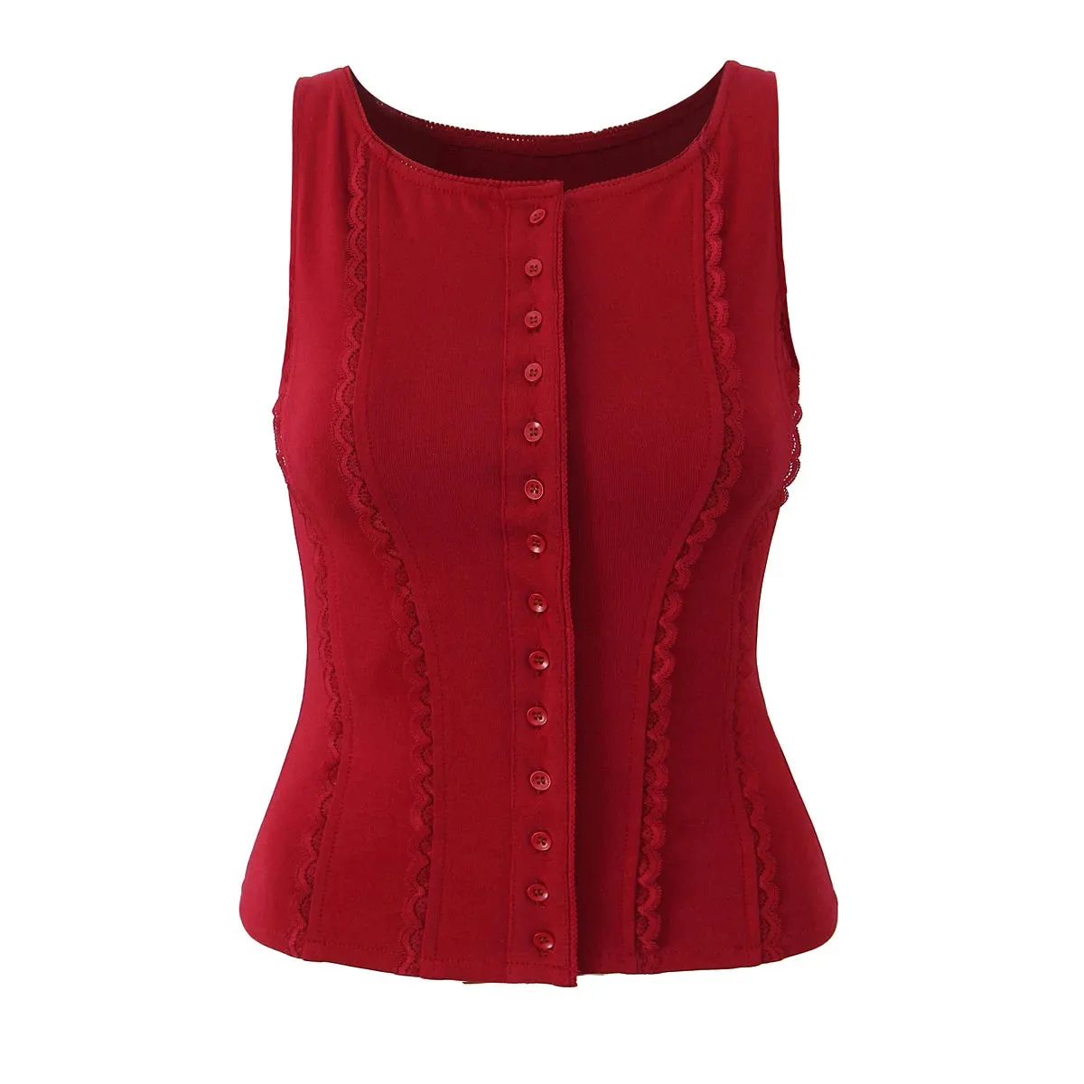 Buttoned Lace Trim Tank Top