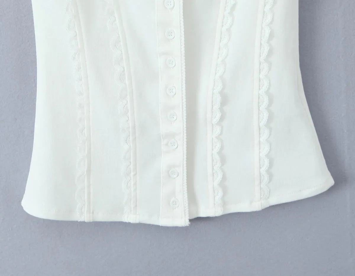 Buttoned Lace Trim Tank Top