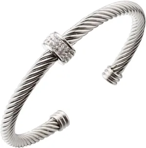 Cable Cuff Bracelets, Stainless Steel Twisted Wire Composite Bracelet Bangles, Adjustable Elegant Antique Jewelry with Rhinestone for Women, Ladies Gift Idea