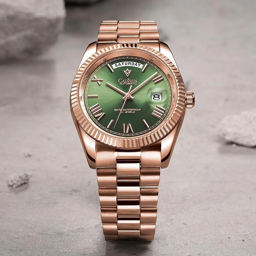 CADISEN Mens Automatic MIYOTA 8285 Mechanical Watch Casual Watches for Men Waterproof Sapphire