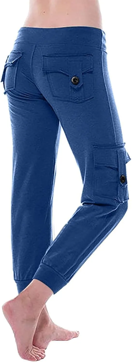 Capri Pants for Women Lightweight Y2k Drawstring Casual High Wasit Stretch Pants Yoga Leggings with Pockets 2025