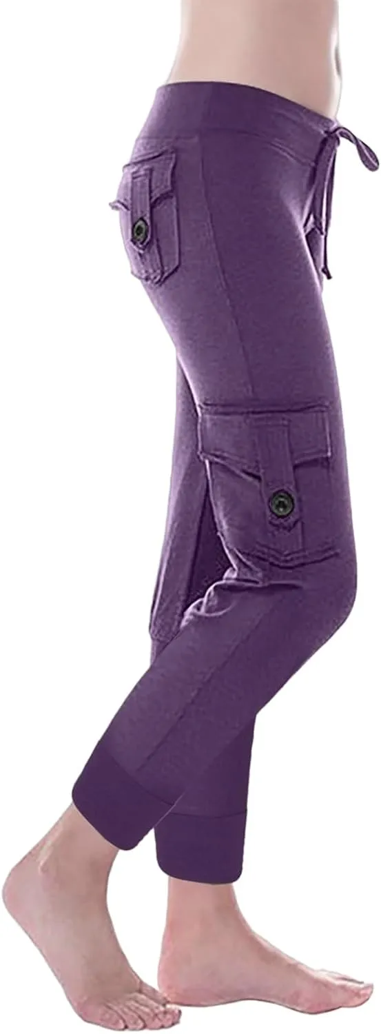 Capri Pants for Women Lightweight Y2k Drawstring Casual High Wasit Stretch Pants Yoga Leggings with Pockets 2025
