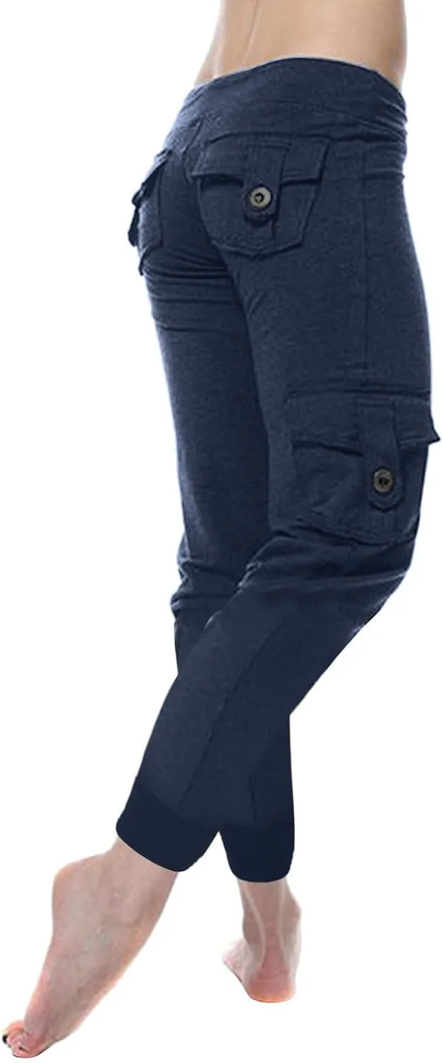 Capri Pants for Women Lightweight Y2k Drawstring Casual High Wasit Stretch Pants Yoga Leggings with Pockets 2025
