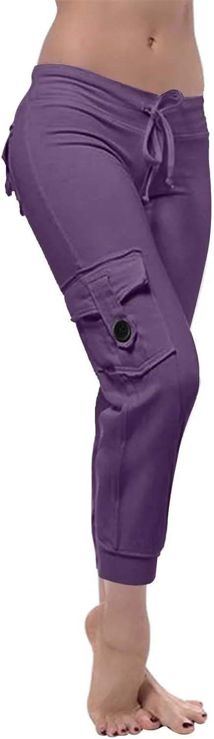 Capri Pants for Women Lightweight Y2k Drawstring Casual High Wasit Stretch Pants Yoga Leggings with Pockets 2025