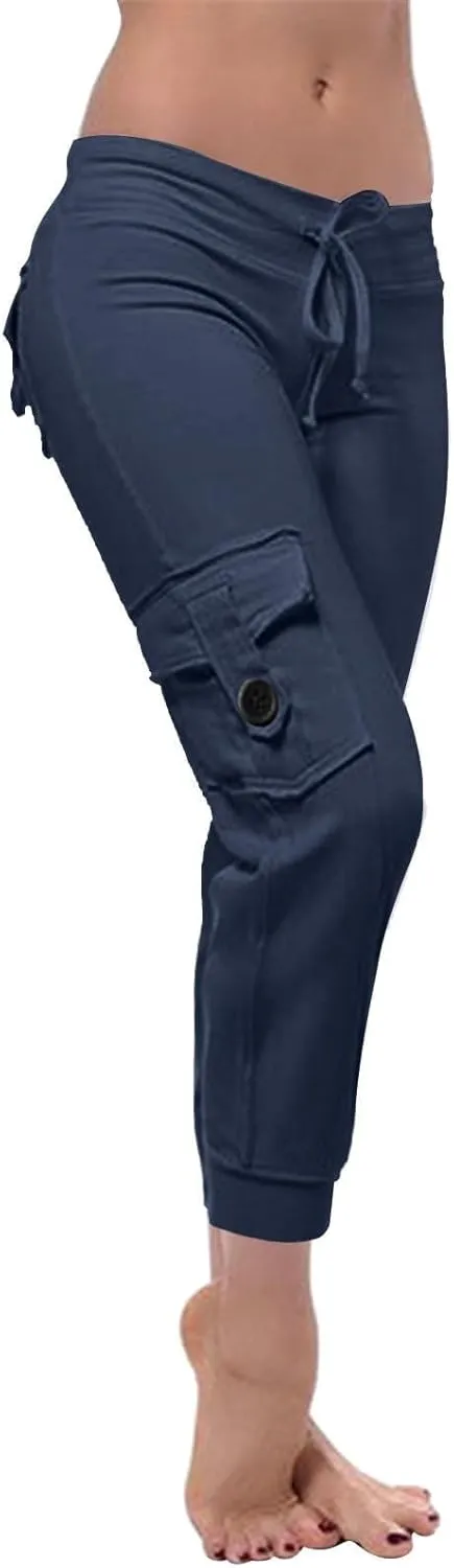 Capri Pants for Women Lightweight Y2k Drawstring Casual High Wasit Stretch Pants Yoga Leggings with Pockets 2025