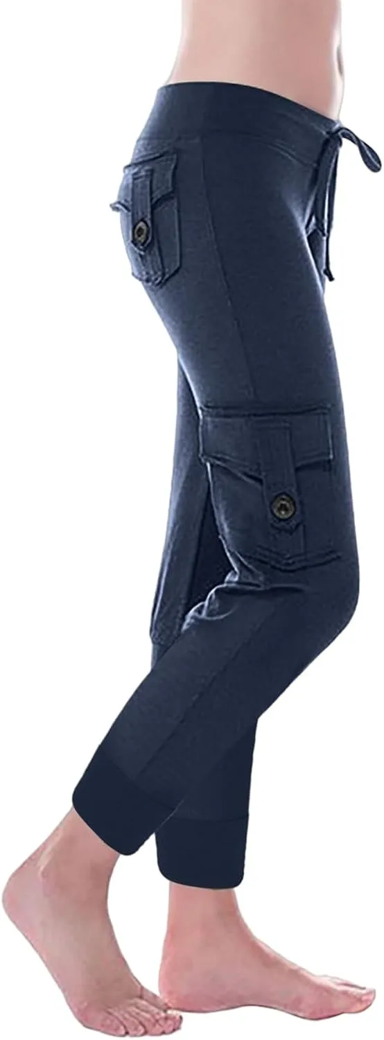 Capri Pants for Women Lightweight Y2k Drawstring Casual High Wasit Stretch Pants Yoga Leggings with Pockets 2025