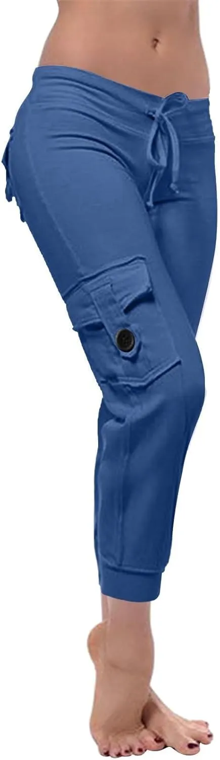 Capri Pants for Women Lightweight Y2k Drawstring Casual High Wasit Stretch Pants Yoga Leggings with Pockets 2025