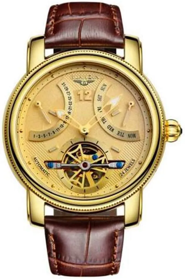 Carlien Fashion Tourbillon Watches Men Gold Wristwatches Automatic Mechanical Watches Luxury (Gold)