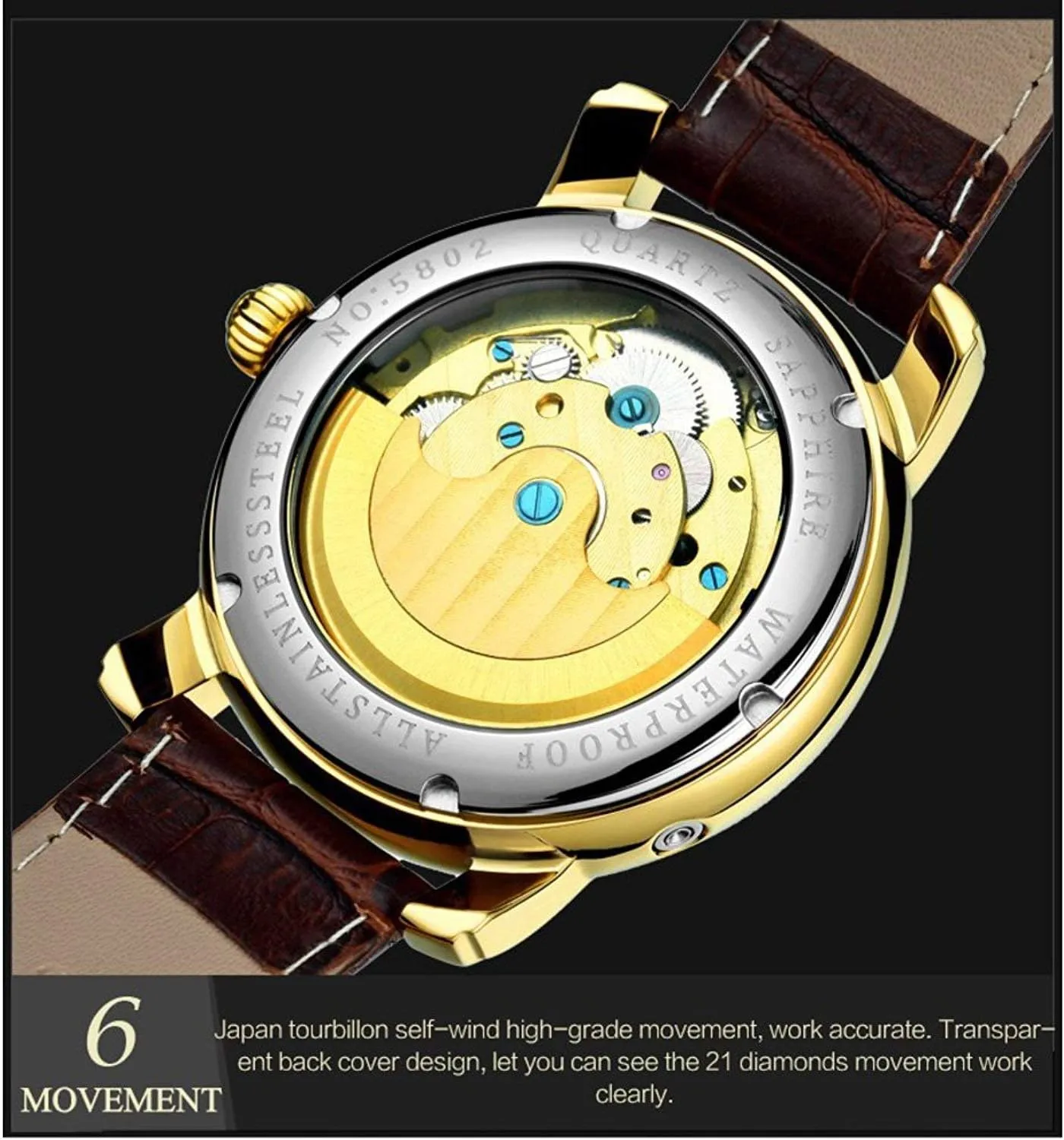 Carlien Fashion Tourbillon Watches Men Gold Wristwatches Automatic Mechanical Watches Luxury