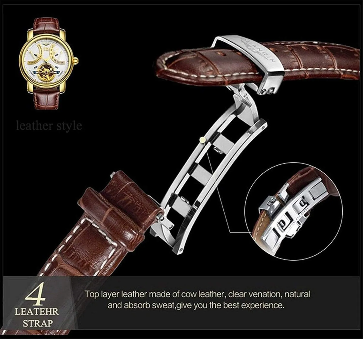 Carlien Fashion Tourbillon Watches Men Gold Wristwatches Automatic Mechanical Watches Luxury
