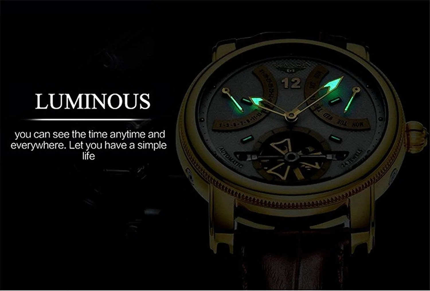 Carlien Fashion Tourbillon Watches Men Gold Wristwatches Automatic Mechanical Watches Luxury