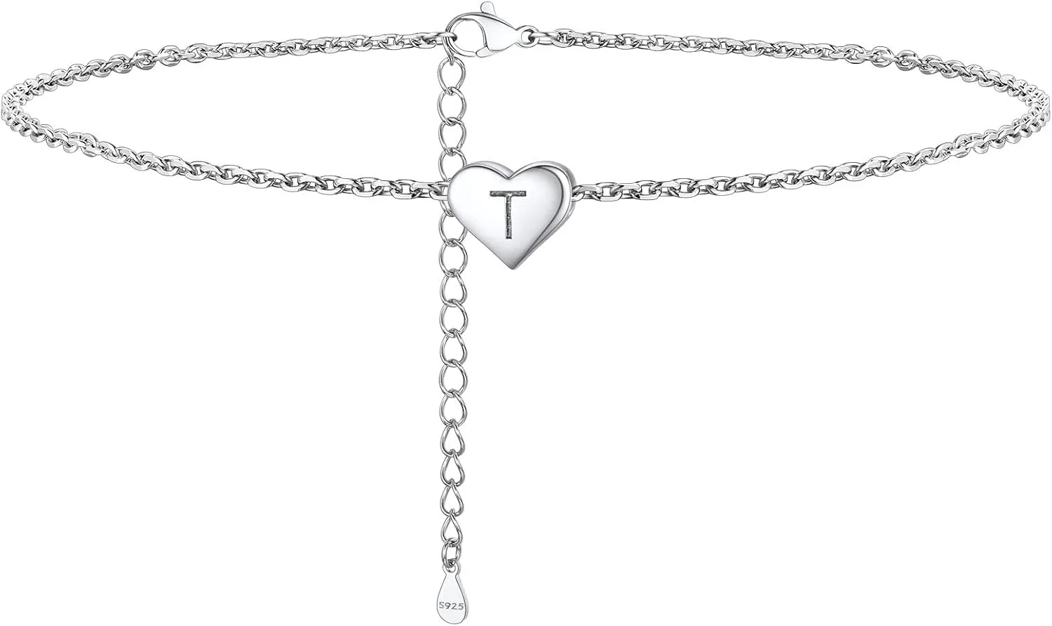 ChainsProMax Women Solid Silver Heart Ankle Bracelets, Summer Foot Chain, A to Z Initial Anklet, Adjustable-Send Gift Box
