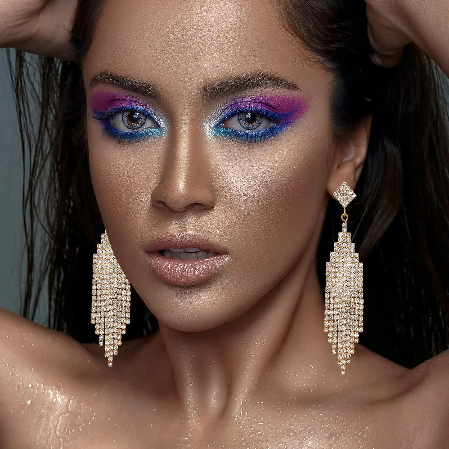Chandelier Tassel Linear Dangle Drop Earrings for Women Rhinestone Earring Austrian Crystal Wedding Party Boho Long Chain