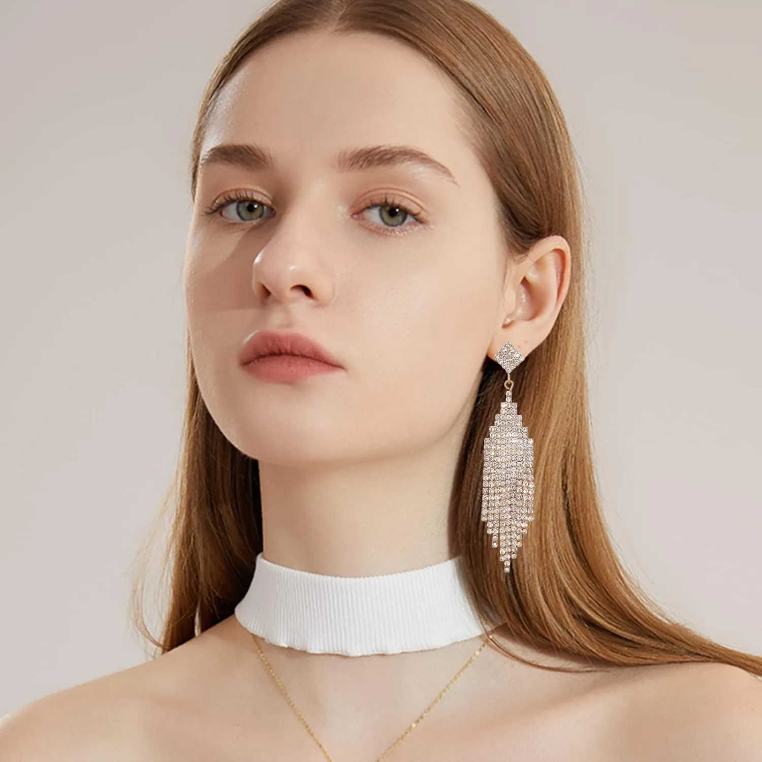 Chandelier Tassel Linear Dangle Drop Earrings for Women Rhinestone Earring Austrian Crystal Wedding Party Boho Long Chain