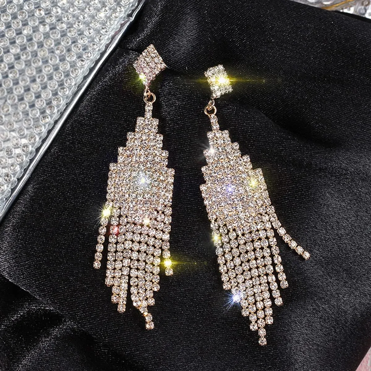 Chandelier Tassel Linear Dangle Drop Earrings for Women Rhinestone Earring Austrian Crystal Wedding Party Boho Long Chain